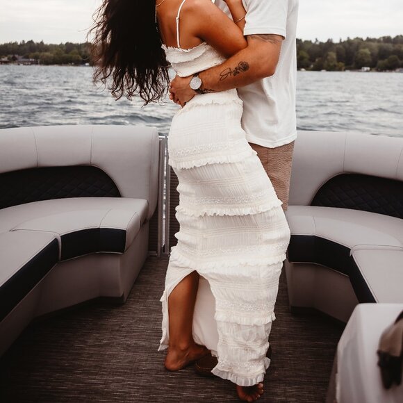 House of CB Ivory Sequin Pleat Maxi glamorous, sparkle sequin Dress "Solana" - Picture 3 of 6